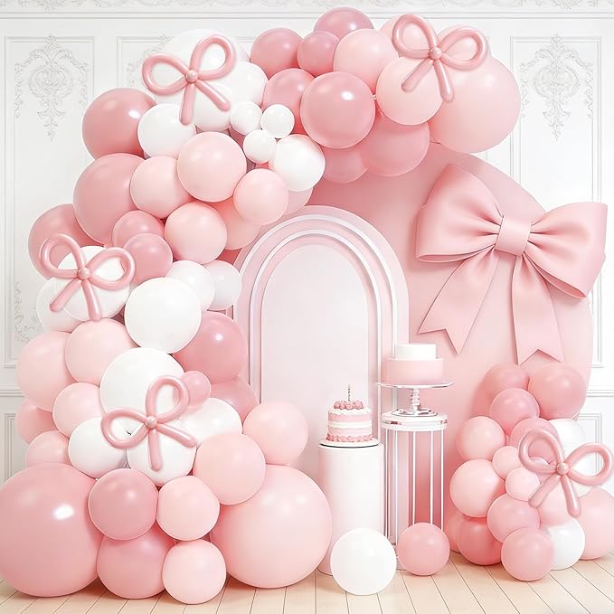 125 Pcs Pink and White Balloon Garland Arch Kit Include 18in 10in 5in Light Pink White Balloons for Pink Bow Birthday Baby Shower Gender Reavel Wedding Party Decorations