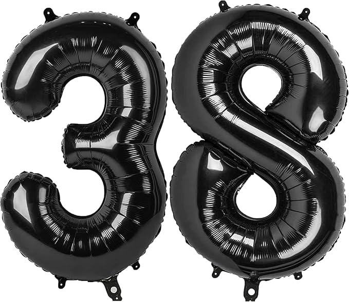 40 Inch Black Number 38 Digital Balloon,Jumbo Mylar Foil Helium Balloon for 38 Balloons for Birthday Party,Wedding Anniversary Party Decorations