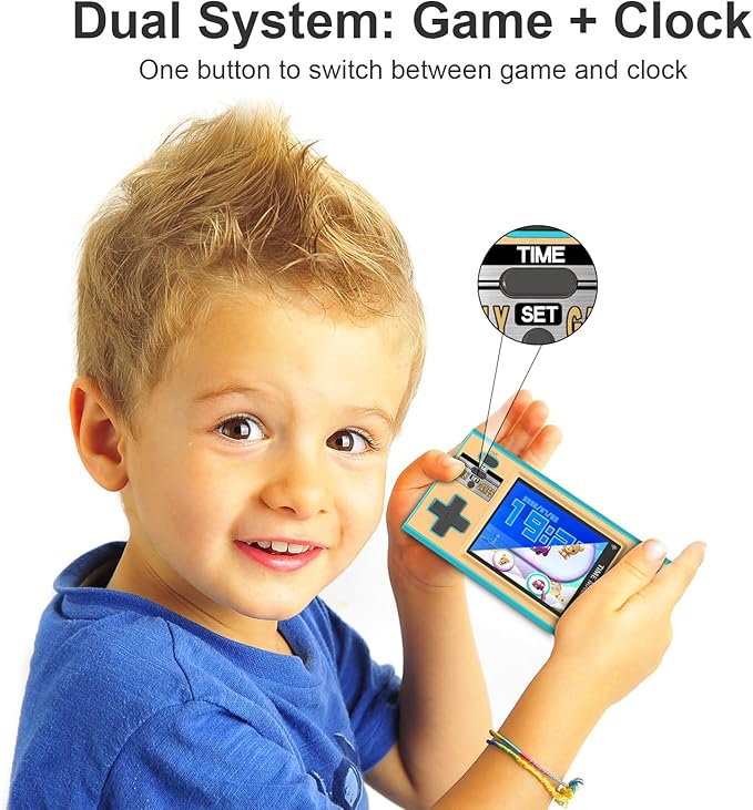 Kids Handheld Game Console with 200 Video Games for Kids, 16 Bit Games Travel Toys, 3 Inch Screen Pocket Game, Electronic Learning & Education Toys, Gifts for Boys and Girls (Blue)