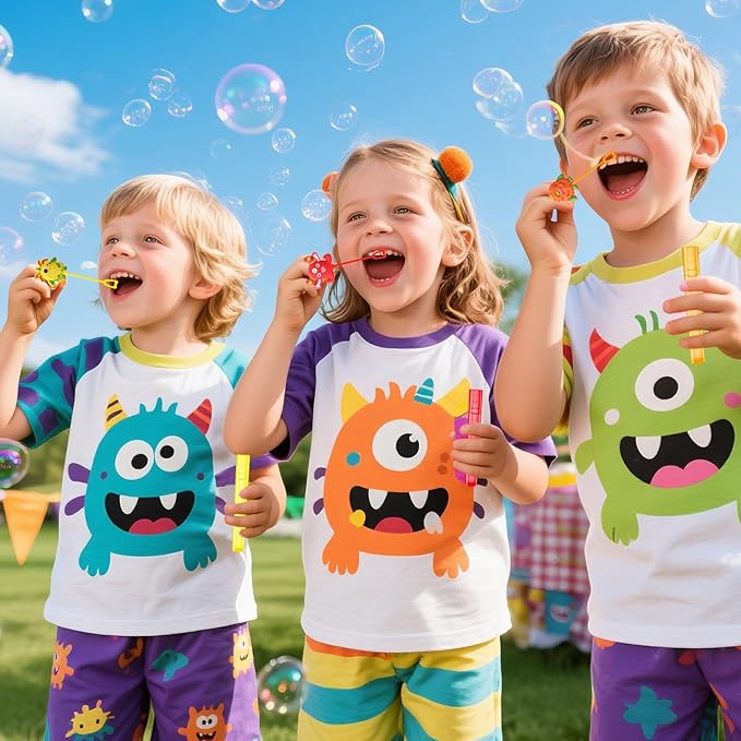 Winrayk Monster Party Favors, 24Pcs Self-designed Mini Bubble Wands for Kids Bubbles Bulk with Detachable Topper (6 Styles & Colors), Birthday Gift Toy Pinata Filler Goodie Bag Stuffer Classroom Prize