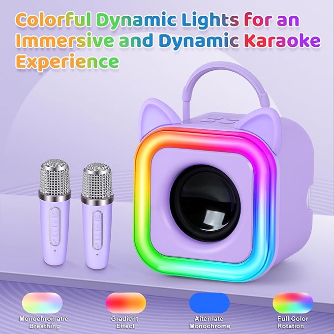 Mini Karaoke Machine for Kids with 2 Wireless Microphones - Toys Gift for Boys Girls Ages 4, 5, 6, 7, 8, 9,10,11,12+Year Old - Christmas, Birthday, Party Singing Gift (Purple)