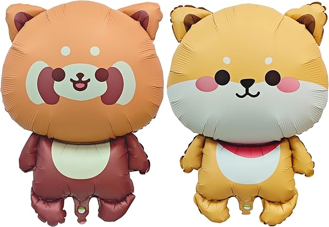 2PCS Dog Animal Balloon Little Panda Animal Balloon Pet Puppy Birthday Mylar Foil Balloon For Boys Girls Pet Dog Little Panda Zoo Birthday Theme Anniversary Baby Shower Party Decorations Suppiles
