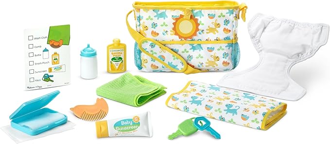 Melissa & Doug Mine to Love Travel Time Play Set for Dolls with Diaper Bag, Bottle, Sunscreen, More (17 pcs) - Baby Doll Accessories, Baby Doll Sets For Kids Ages 3+