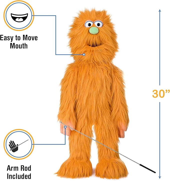 30" Orange Monster Puppet, Full Body Ventriloquist Style Puppet