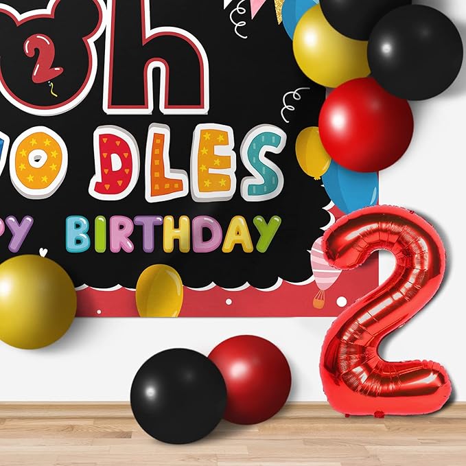 Oh Twodles Balloons Red Set Decor - Happy 2nd Birthday Party Theme Banner Backdrop Second Birthday Decorations For Baby Shower Supplies