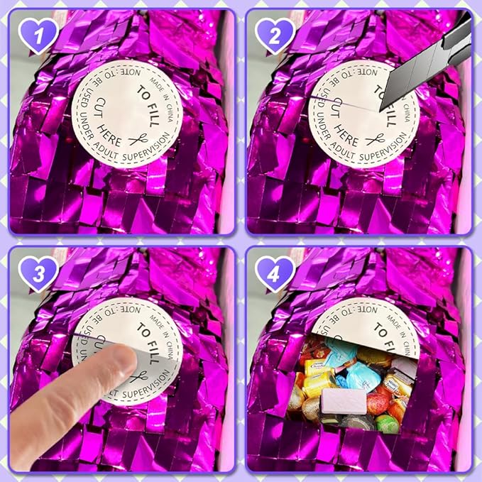 Pull String Purple Heart Pinata for Girls | Birthday Valentine’s Day Wedding Party Decoration, Anniversary Party Supplies, 16 Inch