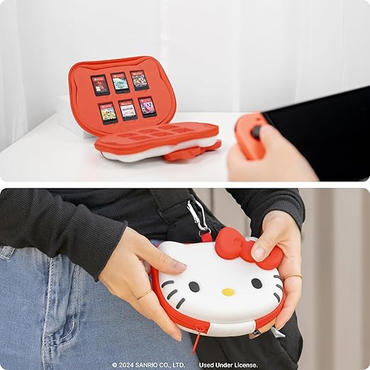 Hamee Hello Kitty Cartridge Case Compatible with Nintendo Switch Games – Portable Carrying Zip Case Storage Holder with 12 Slots, Holds 12-36 Games [Carabiner Included]