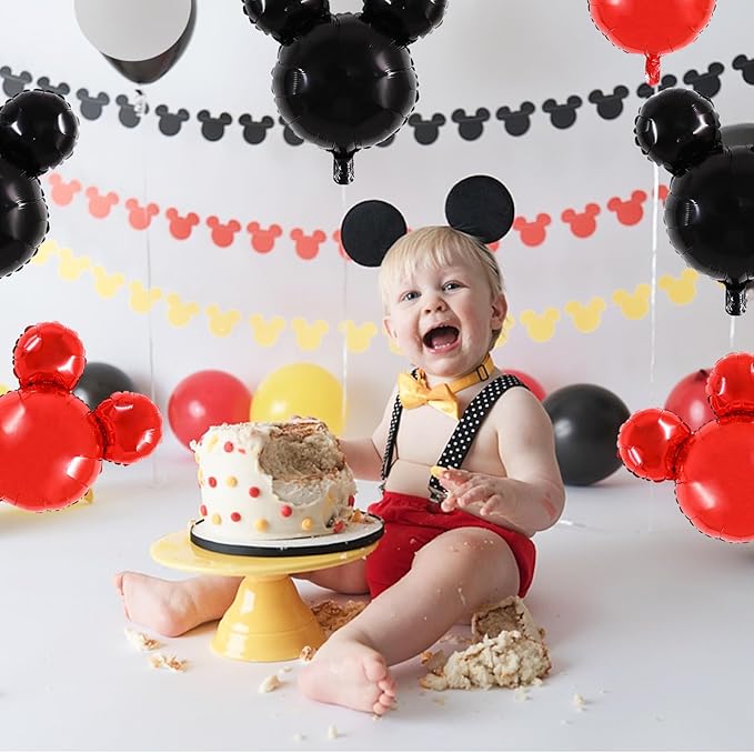 Vuzvuv 12pcs 24 Inches Mouse Head Foil Balloons, Black Red Mouse Shaped Balloon for Birthday Party, Baby Shower,Theme Party Decoration,Graduation Party Supplies