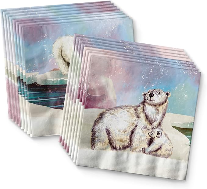 Polar Bear Birthday Party Supplies Set - Bear Party Supplies - Winter Celebrations Plates, Napkins, and Cups - Tableware Kit for 16