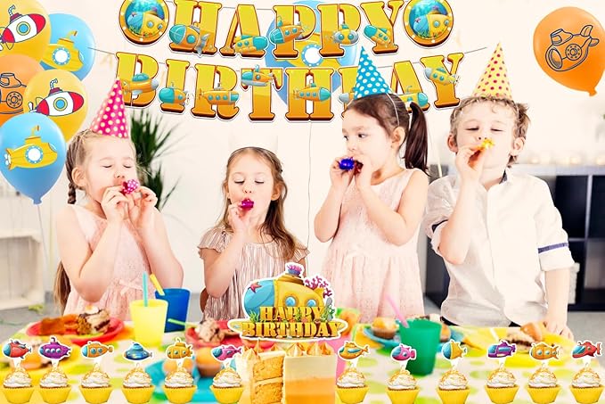 Submarine Party Decorations Submarine Birthday Party Supplies Includes Submarine Happy Birthday Banner Cake Topper Cupcake Toppers Balloons for Ocean Theme Party Baby Shower Decorations