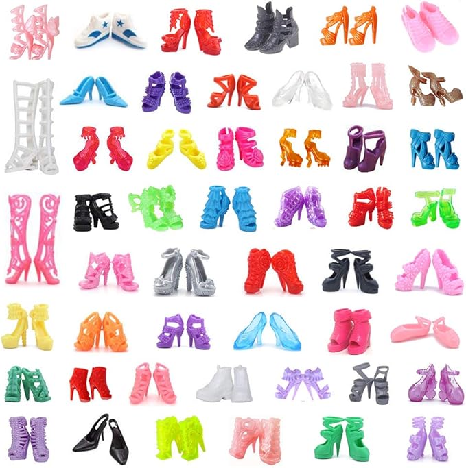 50Pairs Doll Shoes Replacement Different Assorted Colors Doll Flat Shoes High Heel Shoes Doll Boots Set Replacement for 11.5 inch Doll (Doll Shoes)