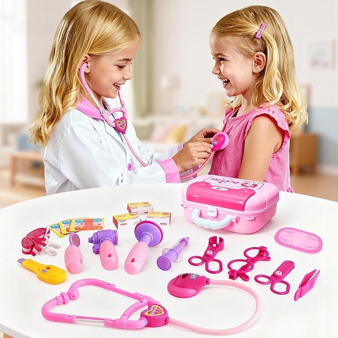 Doctor Costume for Kids - Dr Medical Pretend Play Toys Set for Girls - Doctors Kit for Toddlers 3-5 - Nurse Sets for Girl 22Pcs - Doctors Playset for Toddler Ages 3 4 5 6 Year Old
