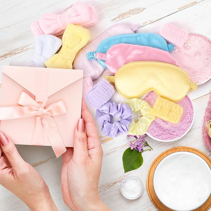 72 Pcs Spa Sleepover Party Supplies for Girls With DIY Stickers And Greeting Card Mix Color Headband Wristbands Eye Mask Hair Scrunchie Tote Bag Sleeping Slumber Party Favors