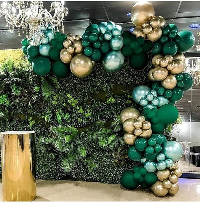 Green and Gold Balloons, 12 Inch Dark Emerald Green Sage Green Metallic Gold Balloon Green Gold Confetti Balloons for Birthday Wedding Christmas New Year Eve Party Decorations