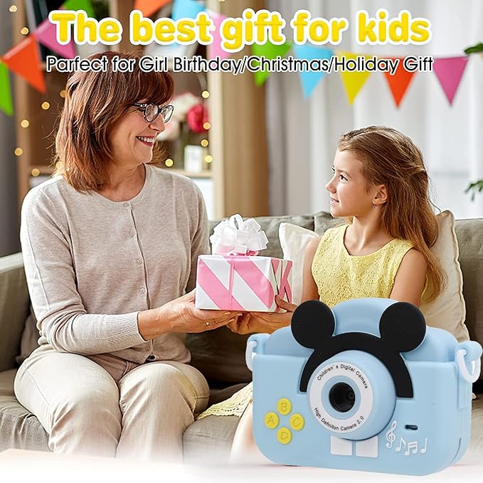 Upgrade Kids Selfie Camera, Children Camera 1080P 2 Inch HD Digital Video Camcorder, Christmas Birthday Gift for Toddler Age 3-9 Years Old Boys Girls Electronic Mini Camera Best Preschool Toys (Blue)