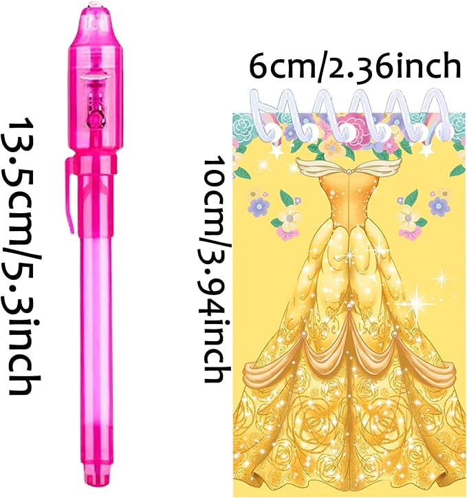 Princess party favors |12 invisible ink pen and 12 mini Notepads| Princess party Goodie Bag Stuffers, Classroom Prizes, party supplies