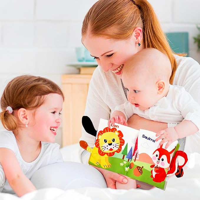 Soft Cloth Baby Book,Touch Feel Cloth Crinkle Books for Infant Baby 6-12 Months,Learning Education Soft Sensory Toy,Teether,Shower Gifts for Boys Girls (Giraffe-with Handle)