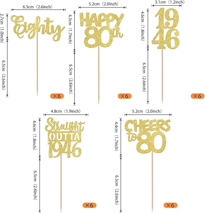 30PCS Happy 80th Birthday Cupcake Toppers Gold Glitter Eighty Straight Outta 1946 Cupcake Picks 80 Fabulous Cake Decorations for 80th Birthday Anniversary Party Decoration Supplies