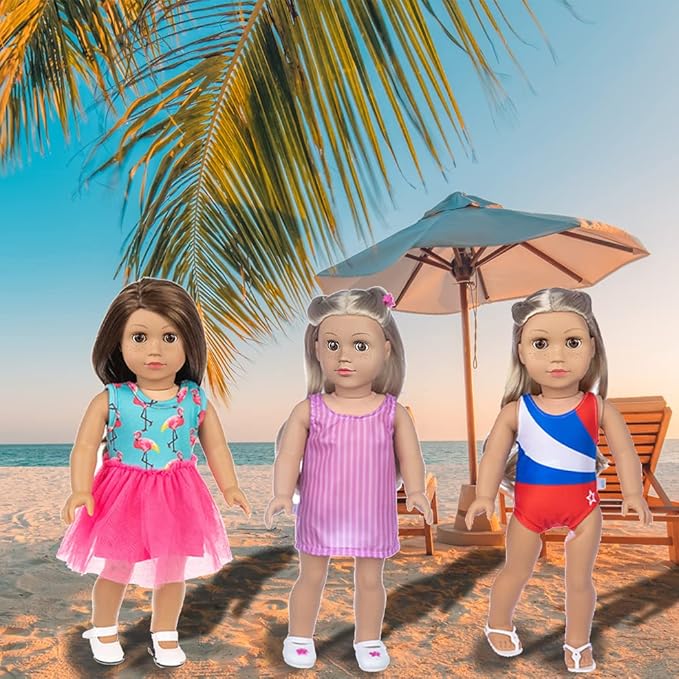 Ebuddy Doll Clothes & Accessories - 8 Sets Outfit with Shoes, Backpack, Glasses, Camera, Pad for 18 Inch Girl Dolls