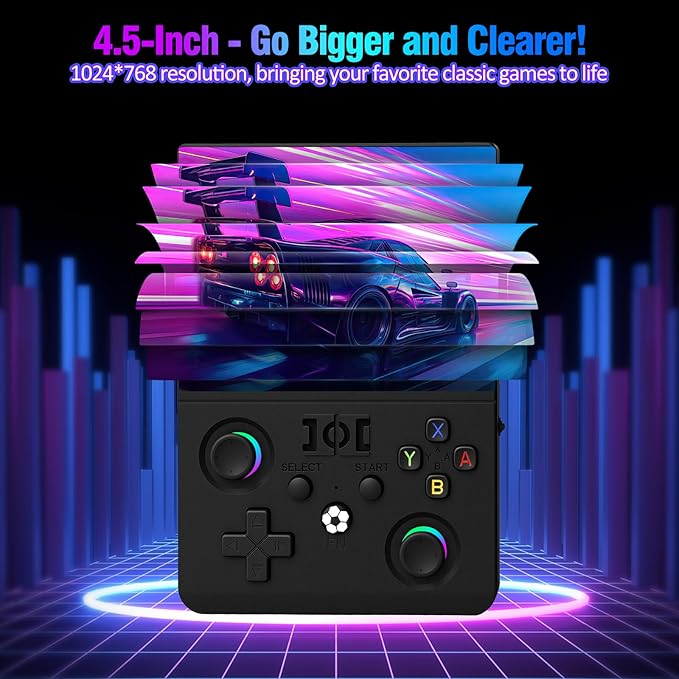 R36MAX 2 Retro Handheld Game Console, 4.5" IPS HD Screen 1024*768 Retro Gaming Console with Detachable Joystick, 20,000+ Classic Games, 30+ Emulators, Protable Hand Held Video Games (Black)