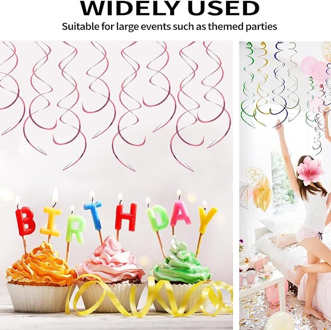 30 Pieces Hanging Swirl Party Decorations Ceiling Spiral Plastic Streamer for Birthday Graduation Wedding Celebration Baby Shower Party（Pink）