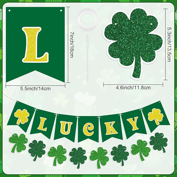 St Patricks Day Banner Garlands St Patricks Day Decorations Lucky Banner Garland Decoration Green Shamrock Garland Sign for St Patricks Day Decorations Irish Home Party Supplies