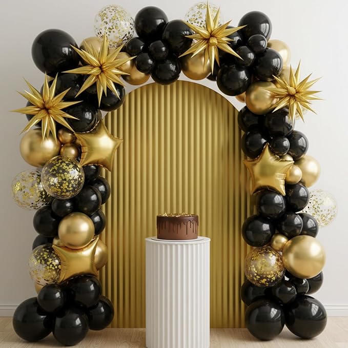 RUBFAC Black and Gold Balloons 129pcs Different Sizes Pack of 18 12 10 5 Inch, Latex Balloon Garland Arch Kit for Party Graduation Wedding Holiday Happy Birthday Decoration