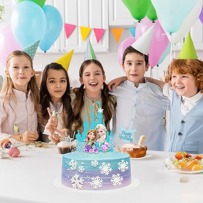 6 Pcs Cute Anime Birthday Cake Toppers, Snow Theme Princess Cake Decorations for Ice Party Supplies