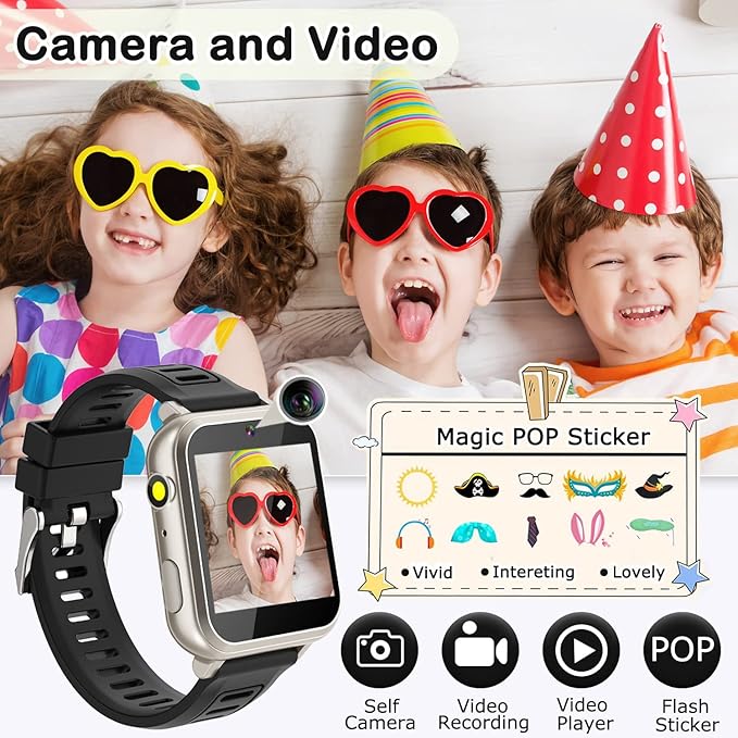 Kids Game Smart Watch for Kids with 24 Puzzle Games HD Touch Screen Camera Video Music Player Pedometer Alarm Audiostory Flashlight 12/24hr Kid Watch Gift for 4-12 Year Old Boys Girls Toys for Kid