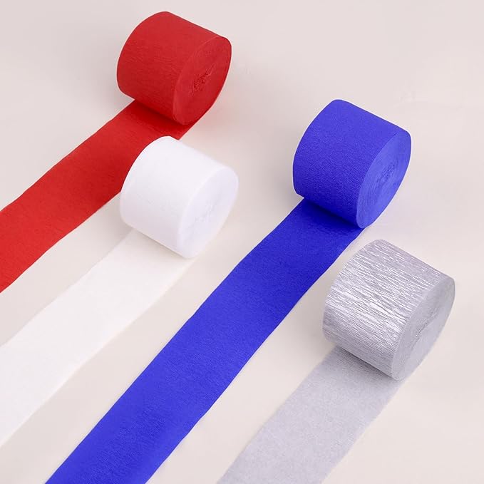 Red White and Blue Decorations, 8 Rolls Streamers Party Decorations Crepe Paper Streamers for 4th of July Decorations, Patriotic Decorations, Memorial Day Decorations, Birthday Party Decor