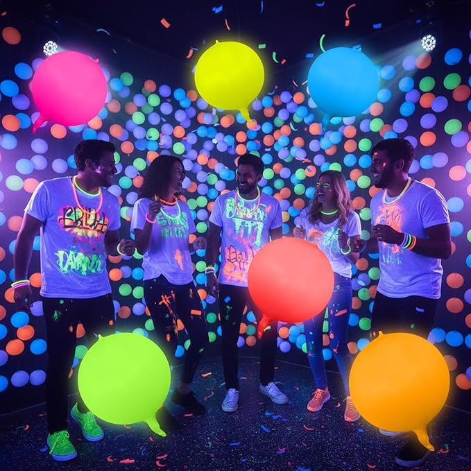 6 Pcs 22 Inches Glow in The Dark UV Neon Balloons Glow Party Supplies Neon Foil Balloons 90 80s Hip Hop for Halloween Christmas Birthday Wedding Anniversary Backdrop Decor