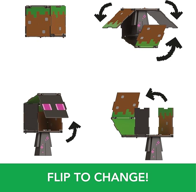Mattel Minecraft Flippin’ Figs Figures Collection with 2-in-1 Fidget Play, 3.75-inch Scale, Large Heads & Pixelated Design (Characters May Vary)