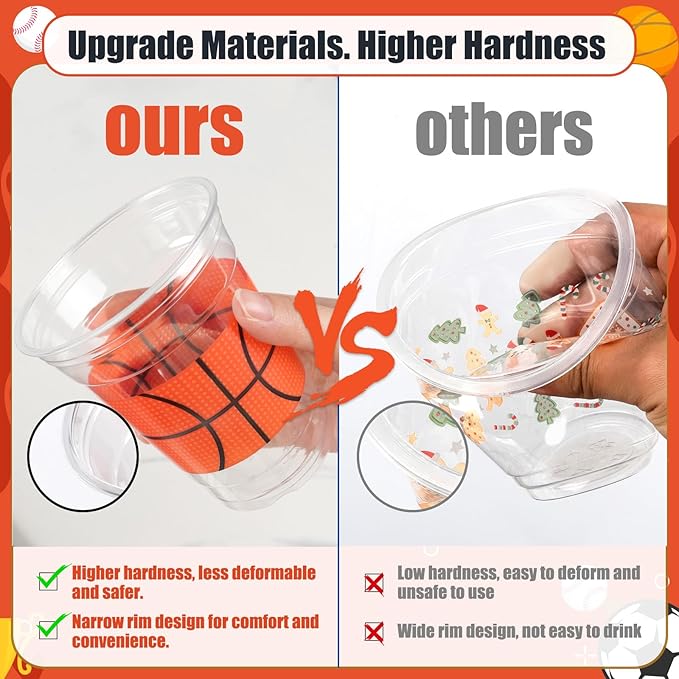 50Pcs Sports Party Decoration Cups, 12Oz Sports Plastic Disposable Cups for Kids Football Soccer Basketball Baseball Birthday Party Decorations Supplies Favors