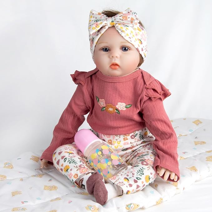 Reborn Baby Dolls Clothes 22 inch Outfit Accessories Flower 4pcs Set for 17-22 Inch Reborn Doll Newborn Girl