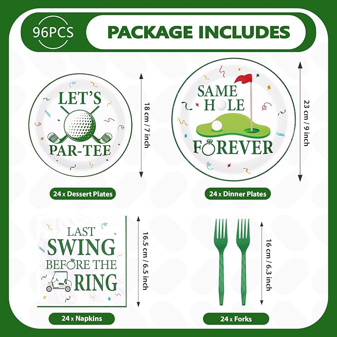 Grencian 96Pcs Golf Bachelorette Party Supplies Same Hole Forever Plates and Napkins Tableware Sets Let's Partee Decoration for Men Club Birthday Golf Cart Single Bachelorette Party Serve 24