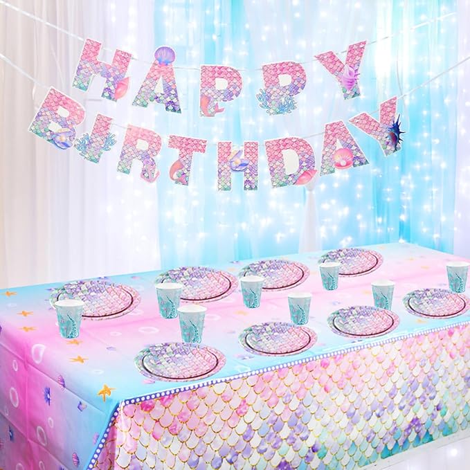 Mermaid Birthday Decorations,40 Pack Paper Plates for Baby Shower Party Supplies Mermaid Under the Sea Theme Party Disposable Dinnerware Plates for Mermaids Princess Birthday Party (9 Inch)