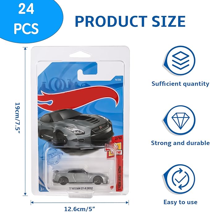24 pcs Protector Packs Compatible with Hot Wheels Model Car Clamshell Cases Plastic Car Display Protective Case Clear Die Cast Car Blister Pack Covers