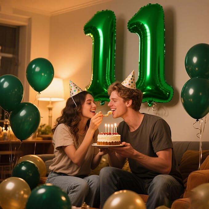 40 Inch Green Number 11 Digital Balloon,Jumbo Mylar Foil Helium Balloon for 11 Balloons for Birthday Party,Wedding Anniversary Party Decorations
