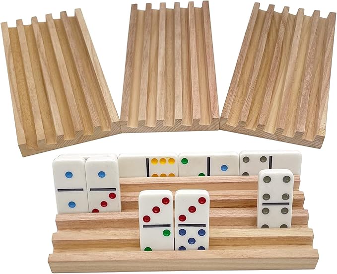 Natural Wood Domino Racks, Domino Tiles Holders,Domino Trays Set of 4 for Mexican Train Chickenfoot and Other Dominoes Games