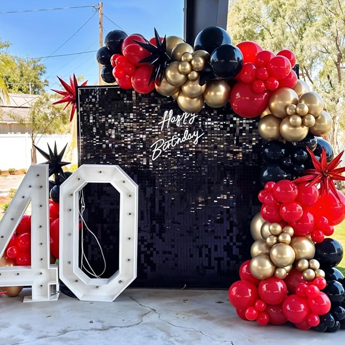 Red Black and Gold Balloons, 12 Inch Red Metallic Gold Black Confetti Balloons with Star Foil Balloon for New Years Party Casino Night Movie Night Birthday Baby Shower Decorations