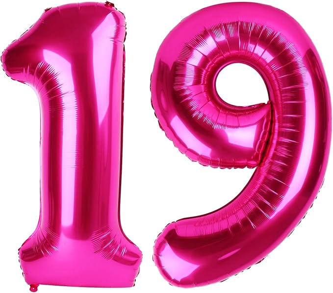 Hot Pink Number 19 Balloons 40 inch, 19 Number Balloons, 19th Birthday Decorations, 19 Year Old Women Hot Pink Party Supplies