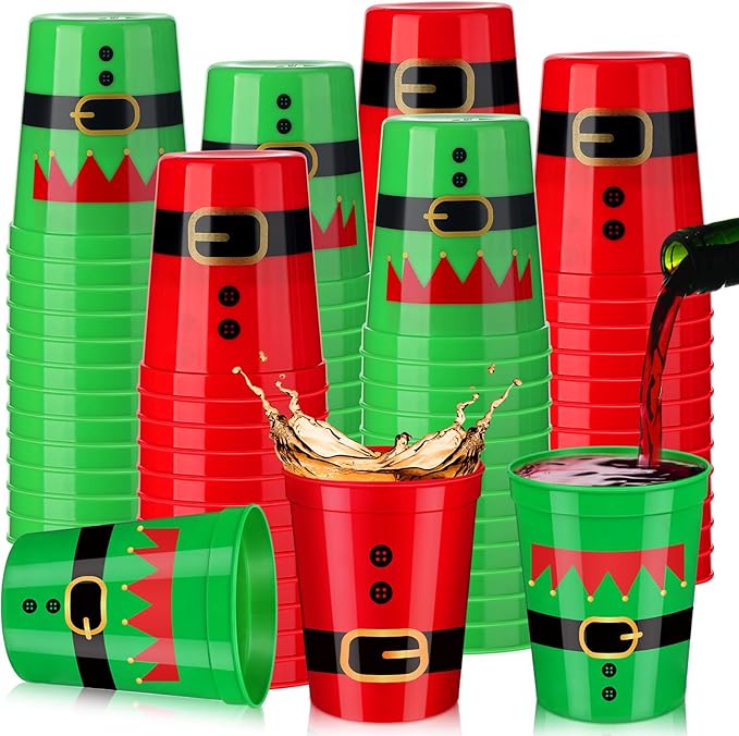 Norme 24 Pcs Christmas Santa Cups Bulk Red and Green Reusable Plastic Cups 16 oz Christmas Party Supply Santa Drink Table Supply for Xmas Family Dinner Housewarming