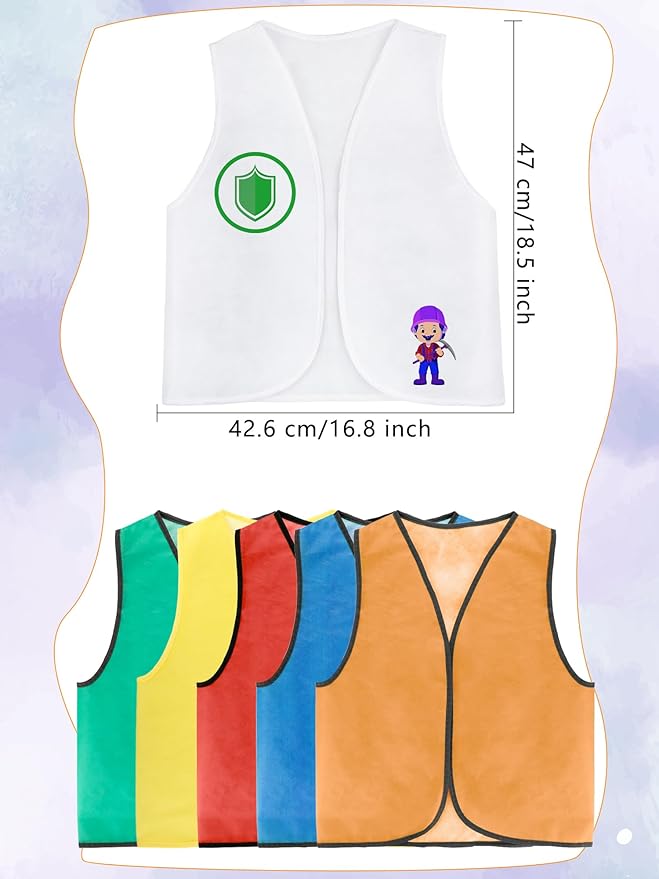 12 Pcs Kids Unfinished Dress Up Vest Children Blank DIY Career Role Play Vest Cosplay Costume Bulk for Boys Girls Halloween Pretend Play Paint Party,6 Colors