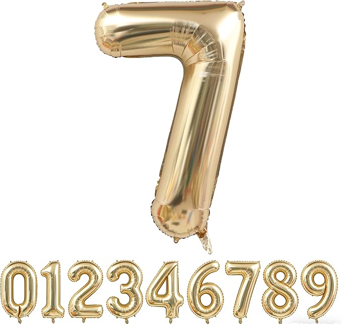 40 Inch Light Gold 7 Number Balloons Champagne Gold Giant 7 Foil Mylar Helium Large Digita Balloon for Girls Boys 7th Birthday Jumbo Balloon Anniversary Graduation Events Party Decorations Supplies