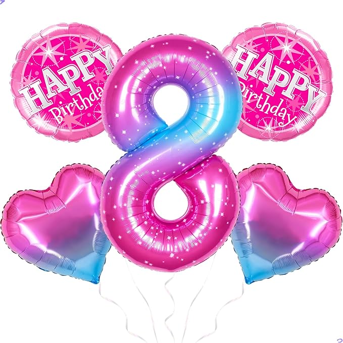 Gradient Number 8 Balloon for K Pop Demon Hunter Birthday Decorations, 40 inch Big Helium Number Balloons for Girls Birthday Party Celebration Decoration Supplies