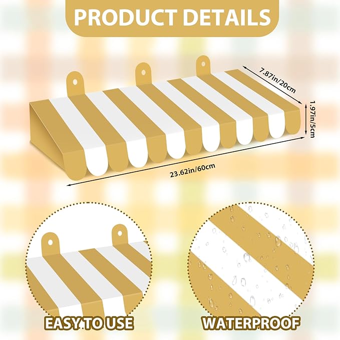 2 Piece Circus Awning Decoration 3D Carnival Tent Awning Wall Decorations for Circus Theme Party, Carnival Stand, Party Favors Supplies (Gold and White)