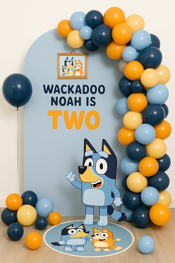 Blue Dog Balloon Arch Garland Kit for Boys Girls Wackadoo I'm Two Birthday Puppy Pawty Dog Birthday Daisy Flower Groovy Party Decorations (Night Blue Orange)