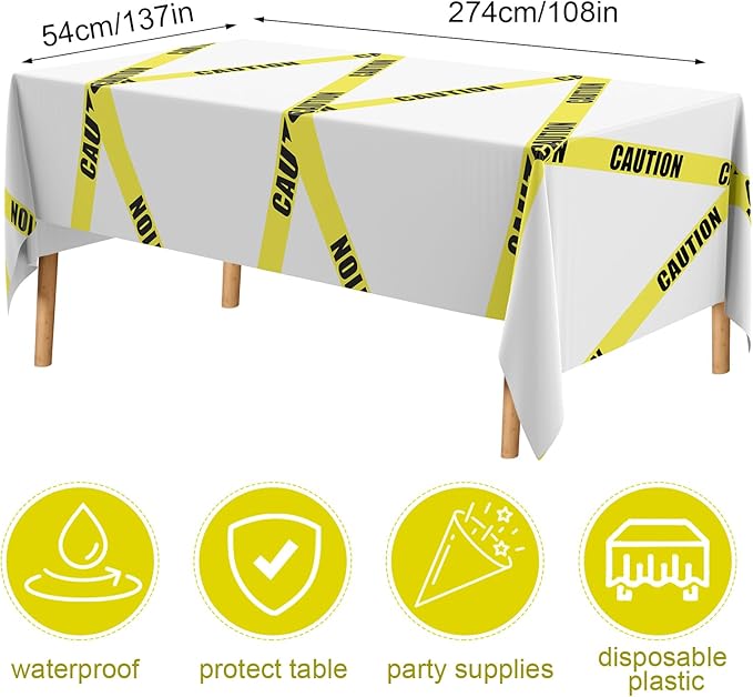 Irenare 3 Pcs Halloween Construction Birthday Party Supplies Disposable Plastic Caution Tape Construction Table Cloth Dump Truck Themed Table Cover Decoration for Halloween 54 x 108 in (White)
