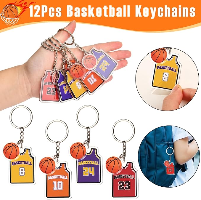 12 Sets Basketball Party Favors Basketball Goodie Bags for Boys Includes Drawstring Bag Silicone Bracelet Keychain Tattoo Sticker for Sports Goodie Bags Basketball Birthday Party Supplies Decor