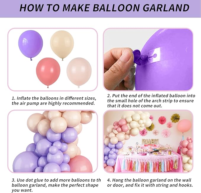 Purple Pink Balloon Garland Arch Kit Nude White Double Stuffed Balloons Cream Blush White Sand Latex Balloons Peach Pastel Light Purple Dusty Pink Balloon Birthday Party Decoration Boho Wedding